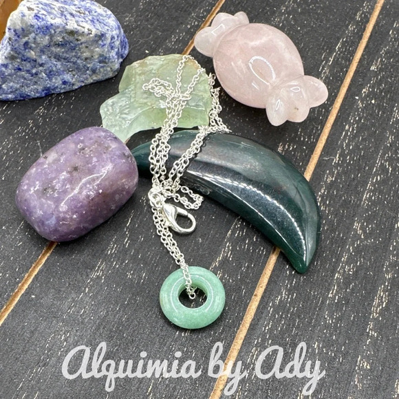 AVENTURINE DONUT SILVER DAINTY NECKLACE - Picture 1 of 4